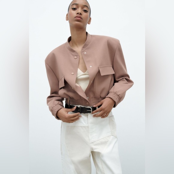 ZARA Cropped Maxi Bomber Jacket - Picture 3 of 12